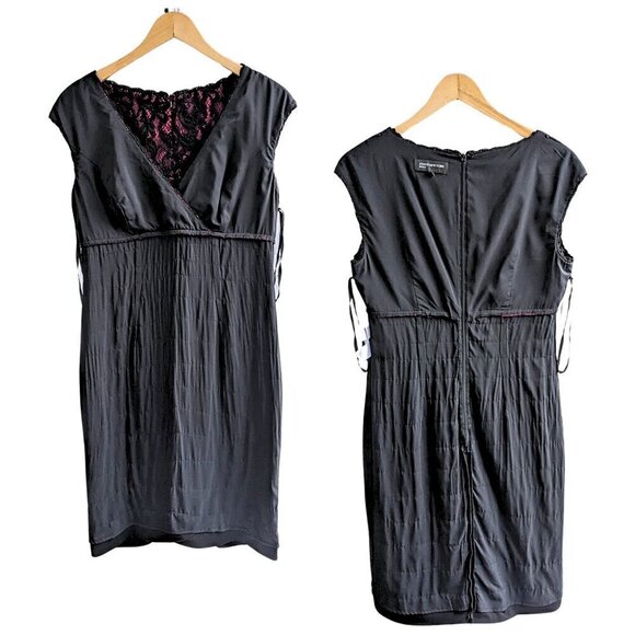 JONES NEW YORK Whimsygoth Black Pink Pleated Lace Masquerade Sheath Dress Sz 10 - Picture 6 of 8